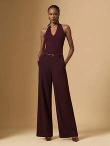 Briarwyn Women's Elegant Sexy Pastal Fashion Backless Halter Top And Wide Leg Pants 2 Pieces Set Office Golf Dinner Summer - Coffee Brown - View 4