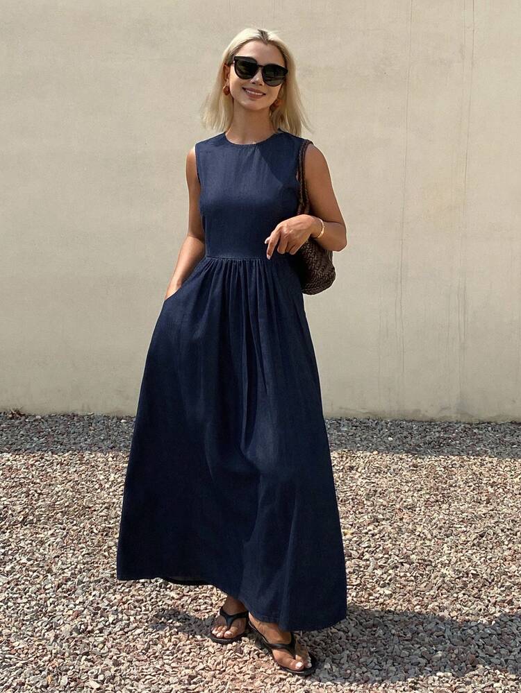 Women's Casual Loose A-Line Denim Dress, Spring & Summer