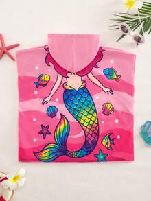 SHEIN 女婴美人鱼印花连帽罩衫泳衣 - 粉色 - 查看 2
