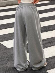 DAZY Printed Loose Wide Leg Pants, Elastic Waist Casual Sports Street Style Summer Trousers For Women - Grey - View 2