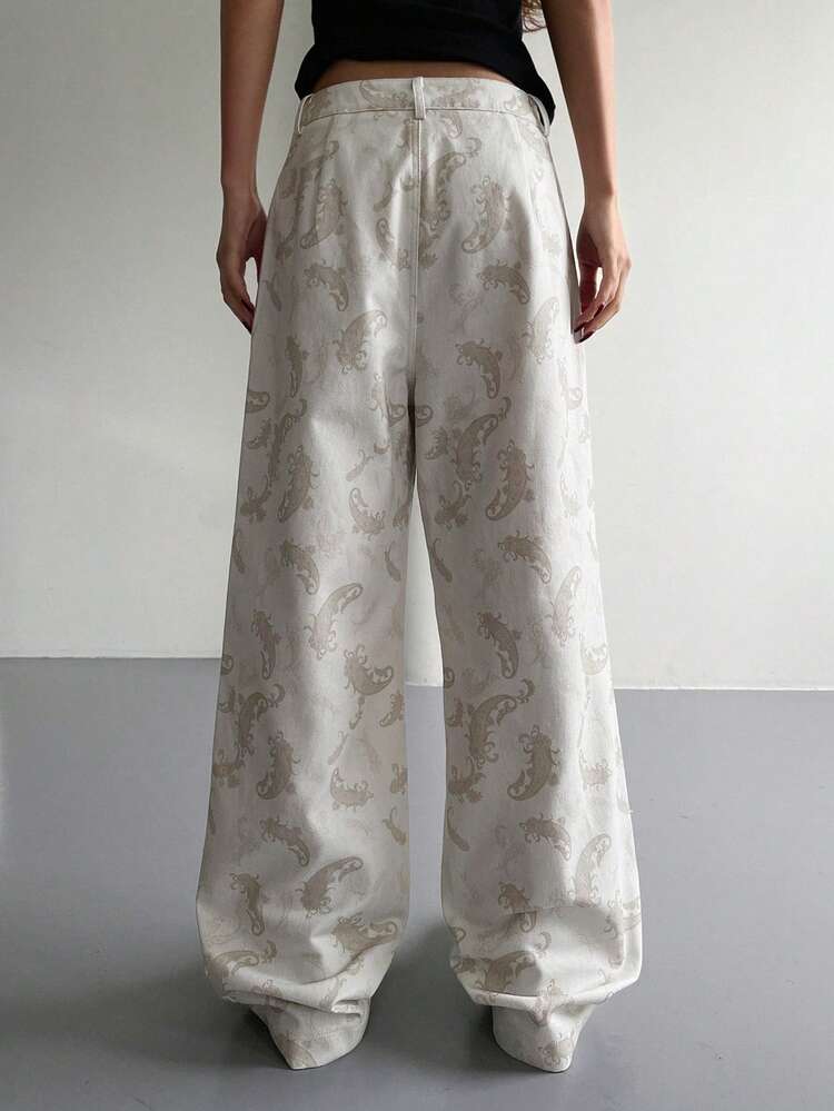 Floral Print Loose Straight Leg Casual Vacation Pants For Women, Summer