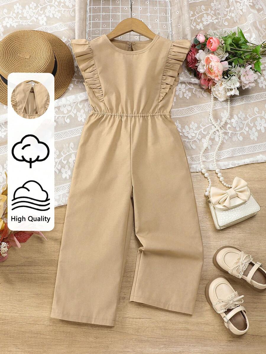 SHEIN Bộ jumpsuit nữ trẻ trung, năng động, dễ phối đồ, thích hợp mặc đi biển, nghỉ mát, hàng ngày, kiểu dáng thường ngày, có bèo nhún, lưng hở, dây rút eo. - Hồng - Xem 1