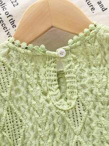 SHEIN Áo kiểu retro thời trang thoải mái cho bé gái mùa xuân/hè, chất liệu mềm mại, thiết kế thanh lịch và thoải mái, phù hợp cho các hoạt động trong nhà hoặc ngoài trời. - màu xanh lá - Xem 5
