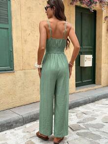 Serisse Women's Solid Color Tassel Design Casual Jumpsuit Pants For Daily Wear - Green - View 2