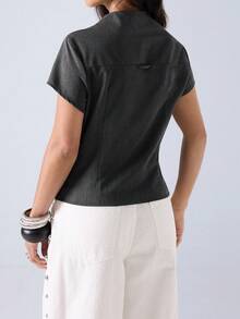 LYSMO 2026 New Minimalist Spring/Summer Women's Fashion Button-Up Turtleneck Blouse, Versatile For Daily Wear And Outings - Dark Grey - View 2
