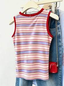 INAWLY Damen Sommer gestreiftes Slim Fit Trägershirt für den Urlaub - Verschiedenfarbig - Übersicht 2
