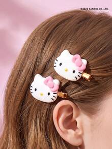 HELLO KITTY AND FRIENDS | Joivida 2pcs Pink Bow Cat Head Resin Hair Clip, Zinc Alloy Alligator Clip, Side Bangs Clip For Women, Sweet Girly Hair Fixing Barrette, Great For Daily Wear, Party, Travel, Office, A Cute Birthday Or Anniversary Gift - Pink - View 3