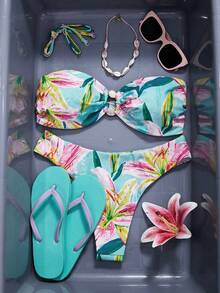 Swim SXY Bandeau-bikiniset med blommönster för kvinnor - Blå - Visa 1