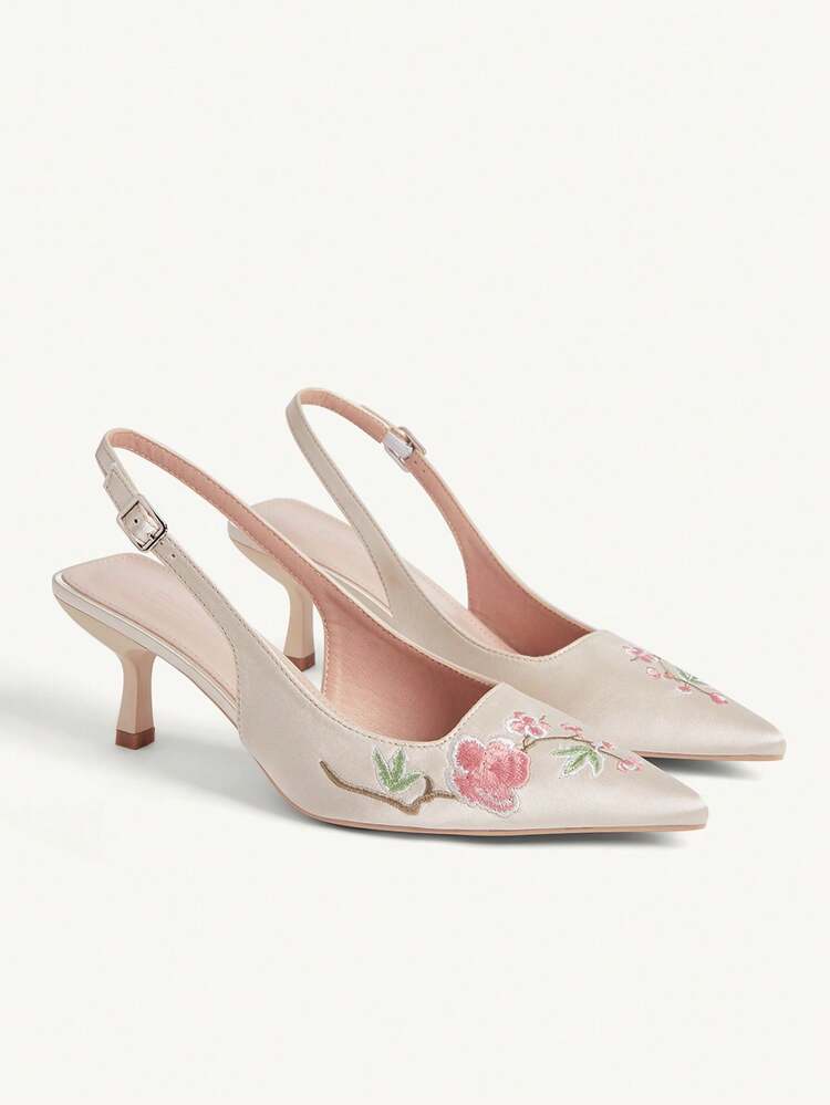CUCCOO CHICEST Spring And Summer New Design Pointed Flower Noodle Wine Glass Heel Romantic New Chinese Style Apricot Ding Women's High Heel Shoes Slingbacks Dress Shoes Dating Afternoon Tea Party Valentine's Day Elegant Wear