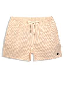 Horizaway Men's Drawstring Waist Striped Beach Shorts With Pockets Holiday / Vacation / Beach / Hawaii / Tropical / Swim /  Bathing Holiday - Orange - View 6