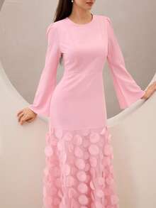 Graceveil Elegantes langes Kleid mit floraler Stickerei und Rückenausschnitt mit Schleife, geeignet für formelle Anlässe, Partys und Veranstaltungen - Pink - Übersicht 8