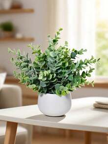 1PC Artificial Eucalyptus Potted Plant, Plastic Material, Home Decor Accessory, Small Fake Plant, Suitable For Indoor Home Decoration, Artificial Flowers, Can Be Used For Windowsill, Bathroom, Wall, Desk, Office, Kitchen, Farmhouse Decor, Ideal Gift For Birthday, Graduation, Garden Decor, Outdoor Plants, Gardening And More - Multicolor - View 2
