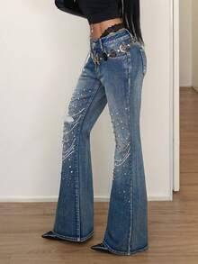 StreetHx Quần jean denim nữ kiểu dáng thường ngày, rách, có túi và khuy cài, thích hợp mặc hàng ngày. - Màu xanh lam - Xem 6
