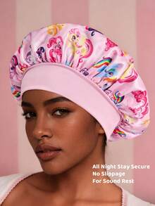 My Little Pony X SHEIN 升级版双层布料护发帽，宽边弹力缎面睡眠帽，柔软舒适，适合日常居家睡眠穿着。 - 彩色 - 查看 2