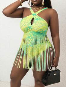 Slaydiva 2026 New Colorful Leopard Print Tassel Design Plus Size Women Bikini Top For Beach Vacation - Multicolor - View 1