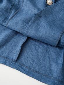 GlowEve CURVE Áo blazer dáng rộng thanh lịch, chất liệu cotton pha lanh màu xanh denim, cúc ngọc trai, phù hợp cho công sở, đi làm và nhiều dịp khác nhau, mùa xuân/hè. - Màu xanh lam - Xem 4