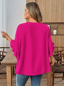 SHEIN CURVE+ Plus Size Women Solid Color Metal Decor Casual Versatile Daily Wear Blouse - Hot Pink - View 2