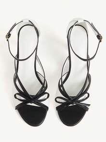 CUCCOO CHICEST Women Shoes Black And White Contrasting Elegant Bow Decorative Round Toe High Heel Sandals Summer - Black and White - View 2