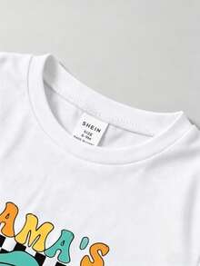 SHEIN 男童格子卡通印花T恤和短裤套装 - 彩色 - 查看 5
