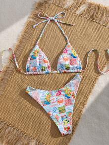Swim Mod Bộ bikini hai mảnh buộc dây cổ, họa tiết caro lấy cảm hứng từ đại dương, gợi cảm, phù hợp cho kỳ nghỉ hè. - Nhiều màu - Xem 2