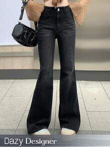 Dazy Tall Jeans de corte elegante y acampanado para mujer - Negro - Ver 6