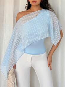 INAWLY Plus Size Women Casual Asymmetrical Shoulder Versatile Daily Wear Top - Blue - View 6