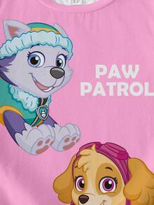 SHEIN | PAW Patrol Áo thun ngắn tay cổ tròn in hình chó dễ thương dành cho bé gái, thích hợp mặc mùa hè. - trắng - Xem 5