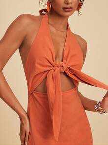 Travachic Women's Vacation Beach Tie-Back Halter Mini Dress - Rust Brown - View 1