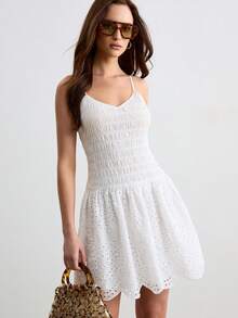 CielaLinda Vestido corto de mujer con tirantes finos y bordado - Blanco - Ver 1