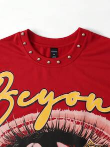 ROMWE MEN Street Life Men's Printed Rivet Loose Tank Top - Red - View 2