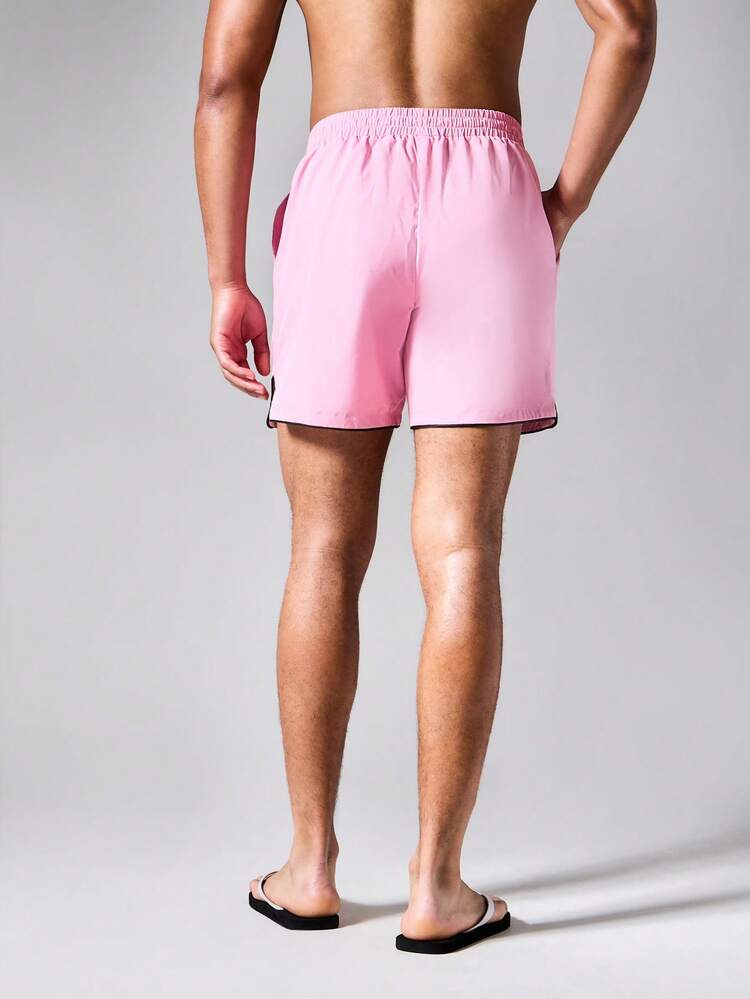 Nylon Badeshorts mit vertikalem Markenlogo-Muster und kontrastierendem Saum-Detail, Sommer Strandshorts