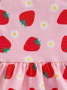 SHEIN Traje de baño con volantes de fresa para niñas, ropa de playa elegante y casual para el verano, adecuado para nadar, la playa, vacaciones - Rosa - Ver 5