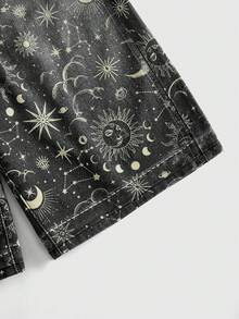ROMWE MEN Street Life Men's Pocketed Button Allover Print Casual Versatile Daily Wear Washed Denim Shorts - Black - View 4