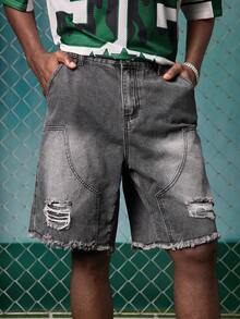 EVRINFINITE Knee Length Denim Shorts, Summer Pants, Cotton Ripped Jeans, Casual Streetwear Denim Shorts, Breathable Versatile Commuter Shorts For Summer  Jorts Men - Grey - View 5