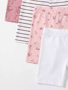 4件套女婴套装，适合6个月至2-3岁宝宝，甜美芭蕾风/休闲风，芭蕾舞者印花+条纹+花卉+纯色五分钟速成打底裤，轻盈面料，舒适百搭，适合日常穿着、居家休闲、舞蹈服，春夏秋季皆宜。 - 彩色 - 查看 3