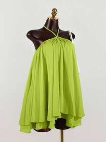 Lunelith SHEIN Lunessa Women's Chiffon Layered Ruffle Sleeveless Mini Dress - Green - View 3