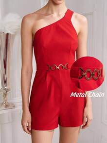Airaco Women's Fashion Solid Color Sleeveless Jumpsuit Golf Pastal Summer Sexy - Red - View 1