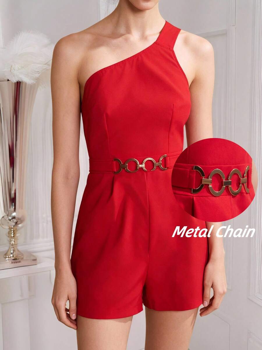 Airaco Women's Fashion Solid Color Sleeveless Jumpsuit Golf Pastal Summer Sexy - Red - View 1