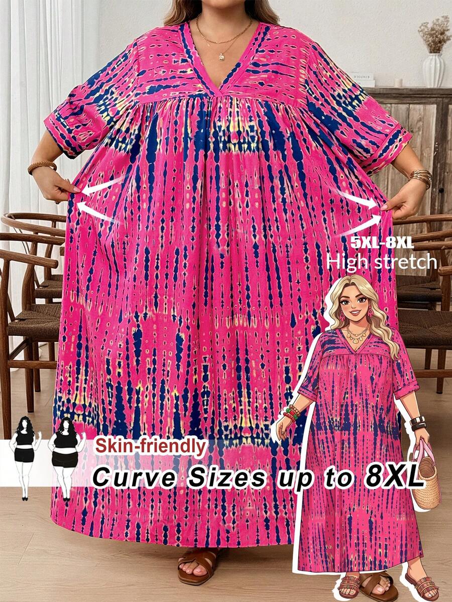SHEIN CURVE+ Vestido casual de mujer talla grande con estampado floral suelto, adecuado para la playa y los viajes - Multicolor - Ver 1