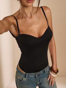 SHEIN BAE Body sin espalda negro para mujer, minimalista básico - Negro - Ver 5
