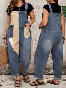 EMERY ROSE EMERY ROSE Mono peto informal con bolsillo y contraste de color para tallas grandes - Azul - Ver 2