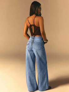 Athîral Denim Quần jeans nữ dáng rộng, ống thẳng, in họa tiết - Rửa nhẹ - Xem 2