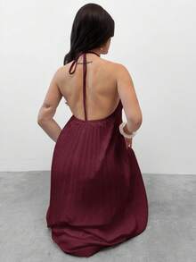 Firerie 女士优雅、精致、浪漫、端庄、简约通勤、情人节、约会、派对、婚礼宾客、度假 A 字长款阔腿连衣裙 - 中紫紅色 - 查看 7