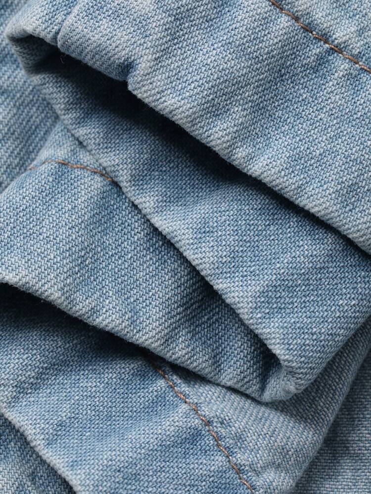 Women's Contrast Color PU Patchwork Lapel Logistics Denim Top And Pleated Loose Wide-Leg Jeans Casual Suit