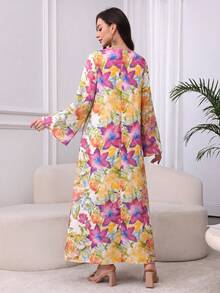 Al Najma Vestido cómodo con cuello de lazo estampado - Multicolor - Ver 6