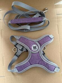Conjunto de arnés para perro con correa, chaleco reflectante anti-tracción, adecuado para perros pequeños y medianos, diseño acolchado ajustable - Morado - Ver 12