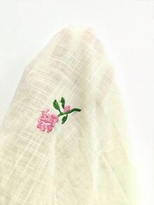 INAWLY 女士时尚休闲浪漫刺绣花卉长袖纽扣衬衫 - 杏色 - 查看 5