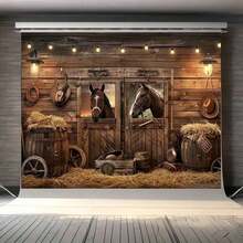 1 Western Cowboy Background Country Barn Door Farm House Wooden Stable Brown Rural Wild West Horse Vintage Wooden Board Skull Decor Photography Backdrop Banner Photo Booth Studio - multicolored - View 3