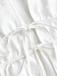 Sweetra Áo nữ màu trơn cổ chữ V sâu, xếp ly, kiểu dáng thường ngày, đa năng. - trắng - Xem 3