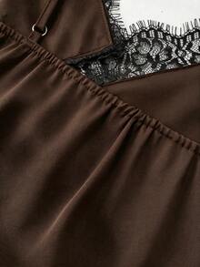 Franclia Women's Elegant Asymmetric Lace Satin Slip Dress, Spring/Summer 2026 - Brown - View 4